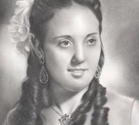 Retrato a lápiz · Foto antigua Teresa