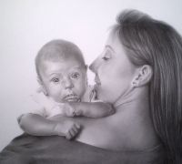 Retrato a lápiz · Mamá y bebé